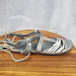 Free People Sandals Women's 7.5 Gray Leather Gladiator Tie Lace Up Strappy Flat